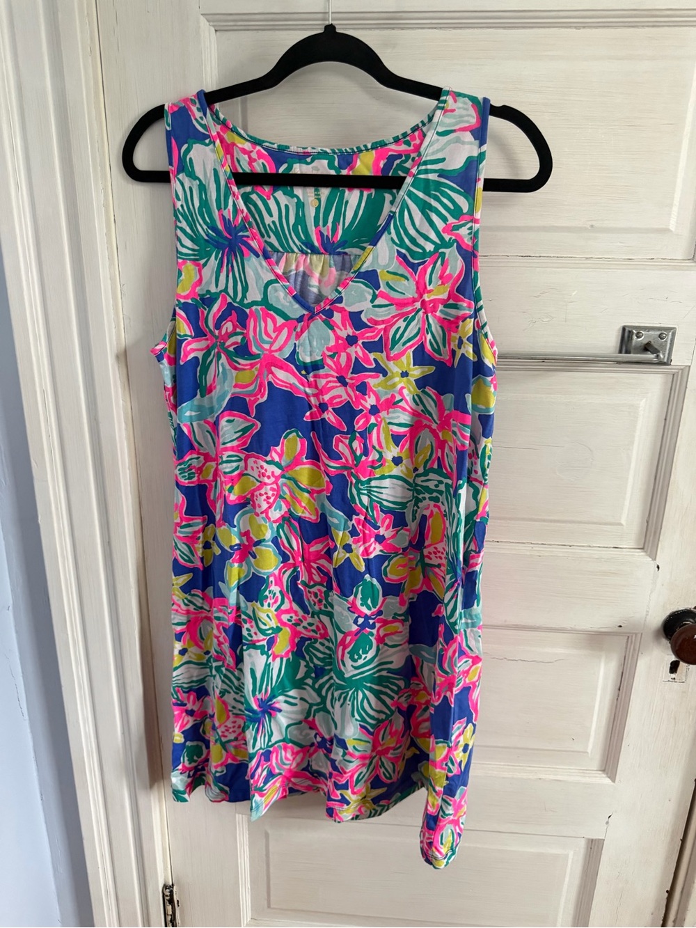 Lilly Pulitzer Blue Floral V-Neck Sleeveless Midi Dress